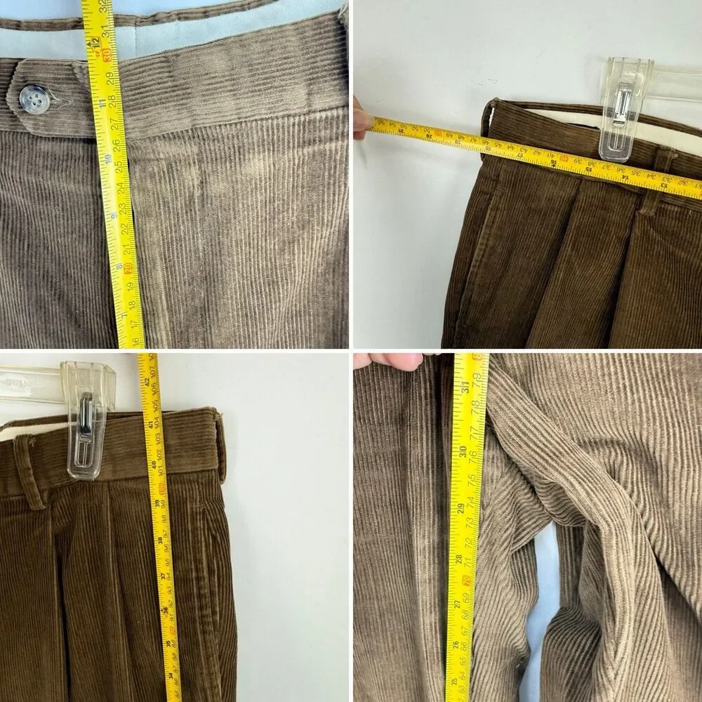 VTG Jos. A. Bank Mens Pants Green Corduroy Straight Cuffed Pleat Chinos Size 35